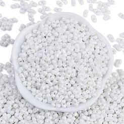 焼付塗装ガラスシードビーズ  丸い穴  ピーナッツ  雪  3.5x6x3.5mm  穴：0.9mm  約83個/10g&nbsp;X1-SEED-K010-A03