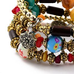 Boho Multi-strand Irregular Synthetic Turquoise Beads Wrap Bracelet&nbsp;BJEW-G635-02A