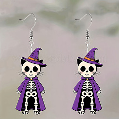 Cat Shape with Skeleton Acrylic Dangle Earrings&nbsp;FS-WG9EDFB-01