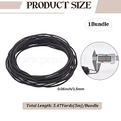 5m DIY つや消し牛革コード  洋服アクセサリー  ラウンド  ブラック  1.5mm  約5.47ヤード（5m）/セット&nbsp;OCOR-GF0004-97A-01
