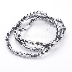 電気メッキガラスビーズセット  多面カット  双円錐形  銀  4x4mm  穴：1mm  約92~96個/連  13.78~14.37インチ。&nbsp;X-EGLA-S057-4