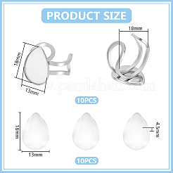 ティアドロップ型304ステンレススチール製オープンカフリングのDIYキット  ガラスカボションを含む  ステンレス鋼色  トレイ：18x13mm  内径：18mm&nbsp;STAS-UN0064-57