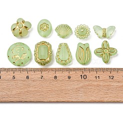 つや消し透明なアクリルビーズ  金色の金属製ビーズ  混合図形  黄緑  8~25x8~25x4~45mm  穴：1.2~1.6mm&nbsp;OACR-Z041-05