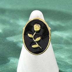 Oval with Rose Pattern 304 Stainless Steel Enamel Finger Rings for Women&nbsp;RJEW-G355-10G