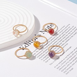 5Pcs 5 Style Natural & Synthetic Mixed Stone Round Ball Braided Finger Rings&nbsp;RJEW-TA00039