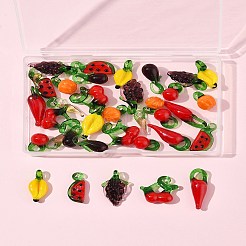36個9スタイル手作りランプワークペンダント  野菜と果物  ミックスカラー  17~35x9~20.5x4.5~12.5mm  穴：1.5~5mm  4個/スタイル&nbsp;LAMP-FS0001-41