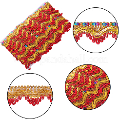 ナイロングリッターウェーブリボン  レース刺繍リボン  洋服アクセサリー  レッド  1-3/8インチ（35mm）  約9.30ヤード（8.5m）/カード&nbsp;OCOR-WH0068-36E