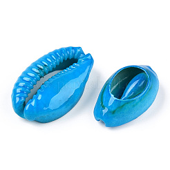 スプレープリントカウリーシェルビーズ  ツートン  穴なし/ドリルなし  ディープスカイブルー  20~25x14~16x5~7mm&nbsp;LS-SHEL-S274-26E