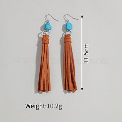 合金製イミテーションレザーのナゲットタッセルダングルイヤリング  樹脂と  プラチナ  115mm&nbsp;FS-WG150DE-01