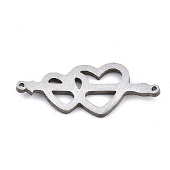 変色しない304ステンレススチールリンクコネクター  レーザー切断  ダブルハート  ステンレス鋼色  12.5x30x1.5mm  穴：1mm&nbsp;STAS-T059-06P