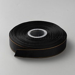 ポリエステルの金縁グログランリボン  ブラック  1インチ（25mm）  約49.21ヤード（45m）/ロール&nbsp;OCOR-WH0077-090A