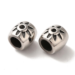 304ステンレススチールヨーロピアンビーズ  大穴ビーズ  花とバレル  アンティークシルバー  9x10mm  穴：5mm&nbsp;STAS-A080-39AS