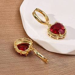 Valentine's Day Heart Brass & Glass Hoop Earrings&nbsp;EJEW-Z164-23G