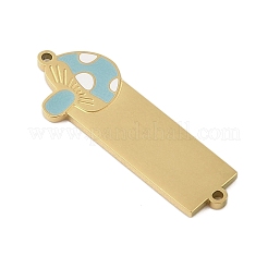 304ステンレススチールスカイブルーエナメルコネクタチャーム  キノコのリンク  ゴールドカラー  30x11x1mm  穴：1.2mm&nbsp;STAS-P377-14G-A
