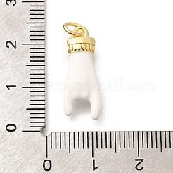 ラックメッキ真鍮エナメルペンダント  丸カン付き  長持ちメッキ  鉛フリー＆カドミウムフリー  ロックジェスチャーチャーム  18KGP本金メッキ  ホワイト  21.5x8.5x3.5mm  穴：3.5mm&nbsp;KK-L225-028G-01