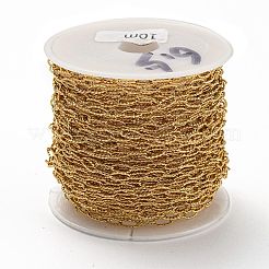 304ステンレススチールウェーブアズキチェーン  ハンダ付け  スプールで  18KGP本金メッキ  5.5x2.5x0.5mm  10 m /ロール&nbsp;CHS-C009-02G