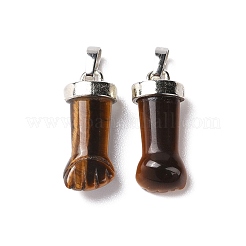 天然石タイガーアイペンダント  figaハンドチャーム  プラチナトーンの真鍮パーツ  19~24x9~10x6mm  穴：4mm&nbsp;G-K322-01E-P-01