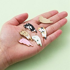 10個5スタイルプリントアロイペンダント  カドミウムフリー＆ニッケルフリー＆鉛フリー  ライトゴールド  猫  ミックスカラー  30x15x1.5mm  穴：2mm  2個/スタイル&nbsp;ENAM-YW0003-61