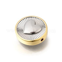 ツートン真鍮ビーズ  18KGP本金メッキ  フラットラウンド  ハート  15x6mm  穴：1.2mm&nbsp;KK-D255-02GP-02