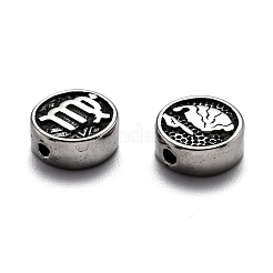 304ステンレススチールビーズ  十二星座とフラットラウンド  アンティークシルバー  乙女座  10x4mm  穴：1.8mm&nbsp;STAS-H156-01A