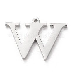 変色防止304ステンレススチールレターペンダントラインストーンセッティング  ステンレス鋼色  文字.w  W：16x22x1.5mm  穴：1.2mm  1.6mmのラインストーンに適する&nbsp;LS-STAS-J028-01W