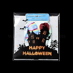 ハロウィンテーマのプラスチック耐熱皿バッグ  粘着式  チョコレート用  キャンディ  クッキー  正方形  お化け屋敷  130x100x0.2mm  約100個/袋&nbsp;OPP-Q004-02B