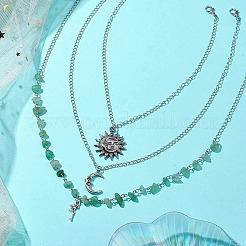 女性用天然グリーンアベンチュリンチップビーズネックレス  13.86~17.91インチ（35.2~45.5cm）  3個/セット&nbsp;NJEW-JN04804