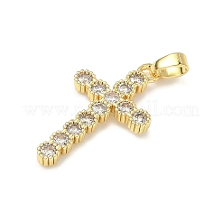 真鍮マイクロパヴェクリアキュービックジルコニアペンダント  クロスチャーム  18KGP本金メッキ  25x14x2mm  穴：2.5x4mm&nbsp;KK-H254-09G