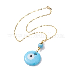 Light Sky Blue Glass Evil Eye Pendant Necklace with Alloy Cable Chains&nbsp;NJEW-JN04650-02