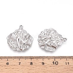 304ステンレススチール製のシェル型ペンダント  変色しない  ステンレス鋼色  25x23x5mm  穴：1.5mm&nbsp;STAS-T067-28P