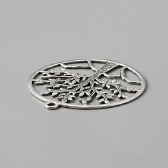 合金のチベット風チャーム  命の木とフラットラウンド  アンティークシルバー  62x57x1.5mm  穴：3.2mm&nbsp;FIND-WH0110-203