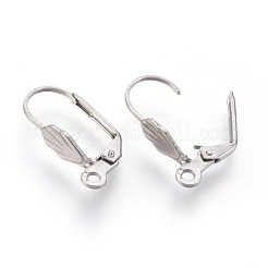 変色防止 304 ステンレススチール レバーバック イヤリング 金具  カン付き  ステンレス鋼色  18x11x4.5mm  穴：1.6mm  ピン：0.5x0.8mm&nbsp;STAS-F188-08P