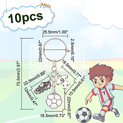 サッカーテーマのチベットスタイルの合金ペンダントキーホルダー10個。  服靴チャームキーホルダー  鉄パーツ  アンティークシルバー＆プラチナ  7.55cm&nbsp;KEYC-PH0001-81