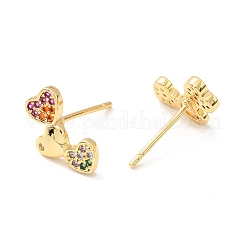 Left and Right Colorful Rhinestone Triple Heart Stud Earrings&nbsp;EJEW-M209-10G-A