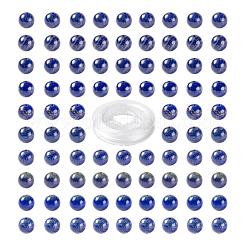 D100pcs8mmナチュラルラピスラズリラウンドビーズ  10mの弾性水晶糸付き  DIYストレッチブレスレット作成キット用  8mm  穴：1mm&nbsp;DIY-LS0002-02