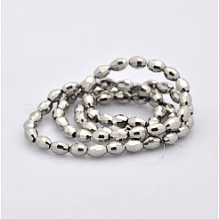 フルメッキガラスカット加工ライス型ビーズ連売り  銀メッキ  6x4mm  穴：1mm  約67個/連  15インチ&nbsp;GLAA-A030A-FP01