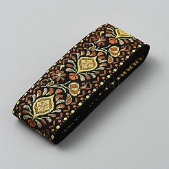 エスニックスタイルの花柄刺繍ポリエステルリボン  ジャカードリボン  服飾材料  シャンパンゴールド  1-7/8インチ（49mm）  約2ヤード/ロール&nbsp;OCOR-XCP0003-16D