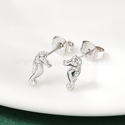 真鍮製スタンドピアス  タツノオトシゴ  プラチナ  9x5mm&nbsp;EJEW-R032-04P