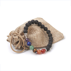 Natural Lava Rock Beads Stretch Bracelets&nbsp;BJEW-JB03846-01