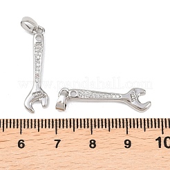 真鍮マイクロパヴェクリアキュービックジルコニアペンダント  レンチチャーム  プラチナ  26x7x2mm  穴：4.5x2.5mm&nbsp;KK-G549-16C-P