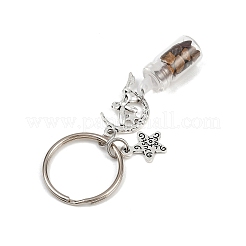 7Pcs 7 Styles Glass Bottle with Chakra Gemstone Chip Inside Keychains&nbsp;KEYC-JKC01393-01