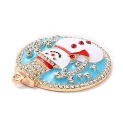 クリスマス亜鉛合金ラインストーンペンダント  エナメル  ライトゴールド  雪だるまチャーム  38x32.5x6.2mm  穴：2mm&nbsp;PALLOY-K008-02B-KCG