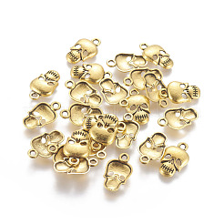 合金のチベット風チャーム  カドミウムフリー＆鉛フリー  スカル  ハロウィン  アンティーク黄金  16x10x2.5mm  穴：2mm&nbsp;TIBEP-K585-AG-RS