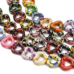 手作り陶器ビーズ連売り  斑点模様のハート  光沢釉の磁器  ミックスカラー  13~14x14.5x5.5mm  穴：1.2mm  約30個/連  15.35''（39センチメートル）&nbsp;PR-CBAB520-20B