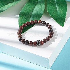 男性女性向けのストレス解消レイキストレッチブレスレット  ナチュラルピクチャージャスパー＆非磁性合成ヘマタイト＆ナチュラルウッド＆ナチュラル化石ビーズブレスレット  内径：2~2-1/8インチ（5.2~5.5cm）  4個/セット&nbsp;BJEW-JB06895