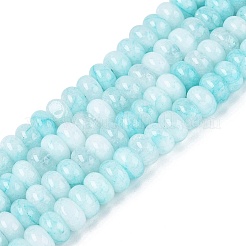 天然石ホワイトジェイドビーズ連売り  滑らかなロンデル  染め  シアン  10~10.5x5.5~6mm  穴：0.7~1.2mm  約61~69個/連  14.37~15.55インチ（36.5~39.5cm）&nbsp;G-Q613-01F-15