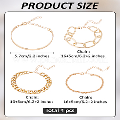 スタイリッシュな多層合金チェーンブレスレットセット4個 - クリエイティブな光沢のあるチェーン4個  ゴールドカラー  サイズなし&nbsp;BJEW-LP0001-23