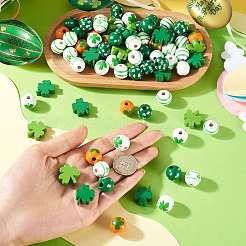 80Pcs 8 Styles Printed Wood European Beads&nbsp;WOOD-TA0002-98
