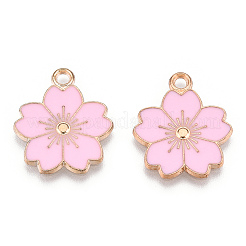 合金エナメルチャーム  さくらの花  ライトゴールド  パールピンク  20.5x17.5x1.5mm  穴：2mm&nbsp;ENAM-S121-115B