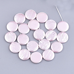 シェルパールビーズ連売り  スプレー塗装  フラットラウンド  ピンク  20x3mm  穴：1mm  約20個/連  15.9インチ&nbsp;X-SSHEL-T007-22D